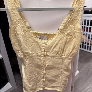 Hollister Yellow Embroidered Sleeveless Top